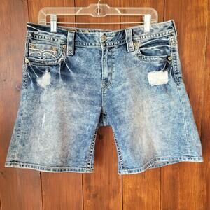 Rock Revival Alivia Easy Shorts Women 32 Denim Distressed Acid Wash Cotton Blend